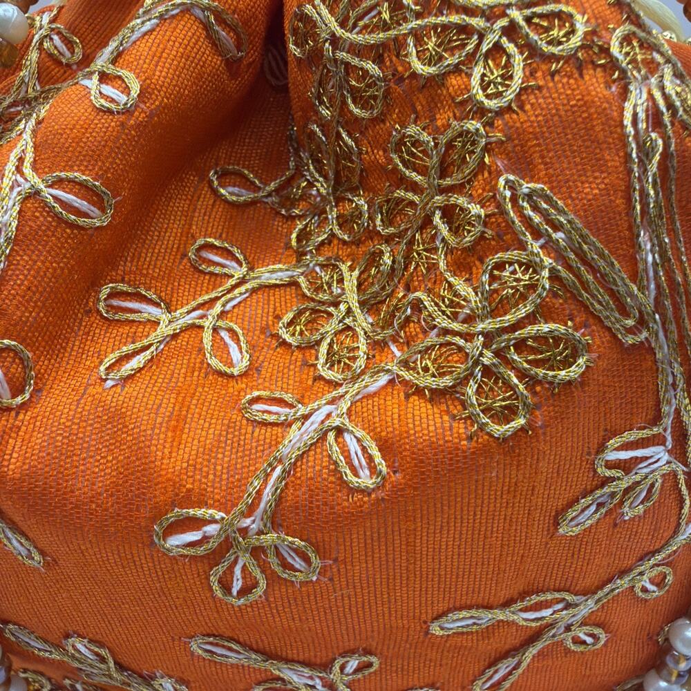2 Indian PursesI Batwa I Potli Bag I Orange & Red I Made in India Weddings - Picture 6 of 16